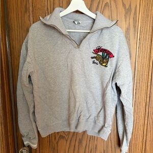 Kenzo Gray Zip-Up Sweater with Logo